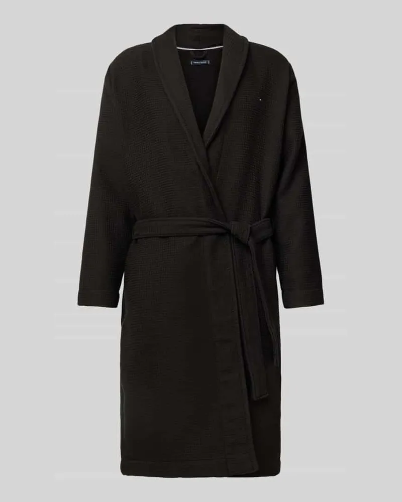 Tommy Hilfiger Regular Fit Bademantel aus reiner Baumwolle mit Waffelstruktur Black