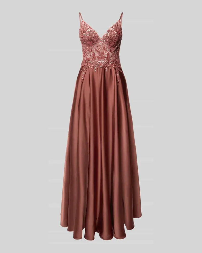 Laona Abendkleid mit floralem Pailettenbesatz Terra