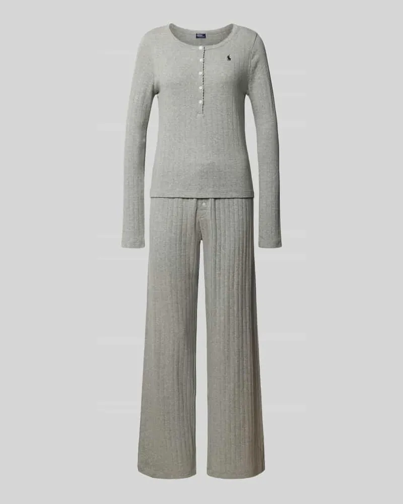 Ralph Lauren Regular Fit Pyjama mit Logo-Stitching Modell 'Pointelle Hellgrau