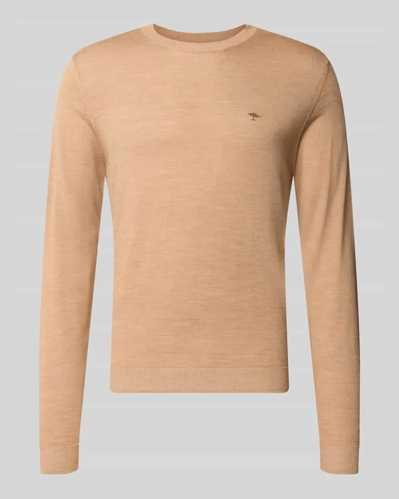 Fynch-Hatton Regular Fit Strickpullover aus Wolle mit Rundhalsausschnitt Taupe