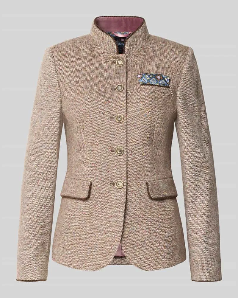 White Label Blazer mit Viskose-Anteil und Stehkragen Beige
