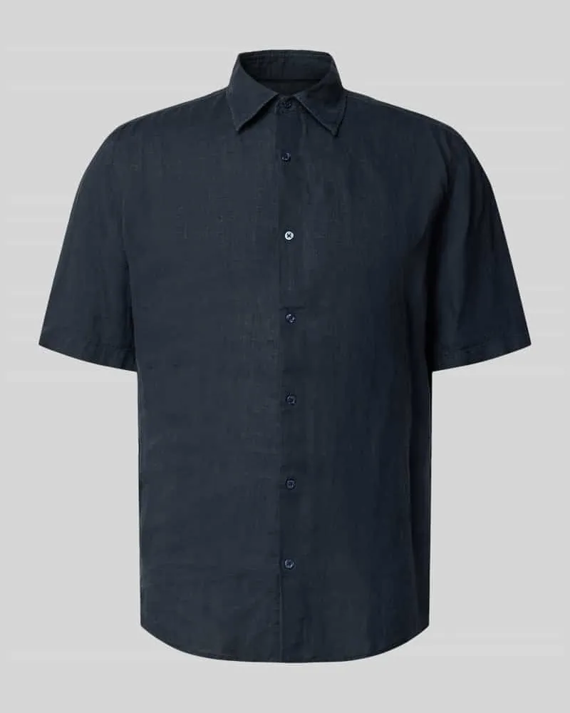 HUGO BOSS Regular Fit Leinenhemd mit kurzem Arm Modell 'RASH_2_M Dunkelblau