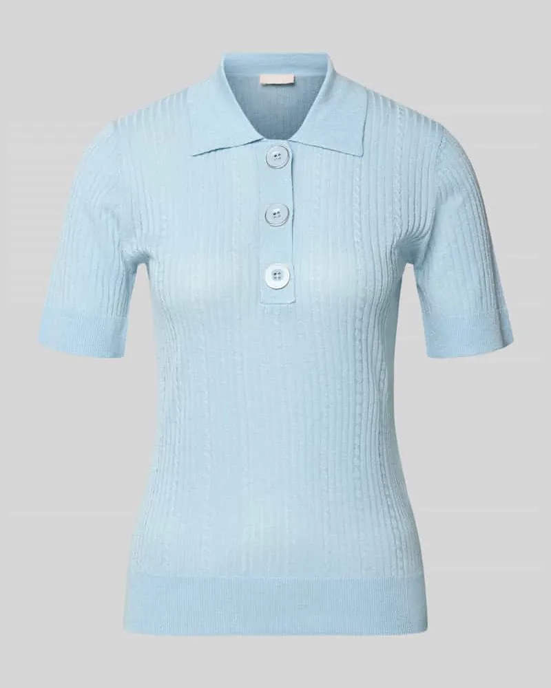 Liu Jo Strickshirt mit Polokragen und Knopfleiste Hellblau