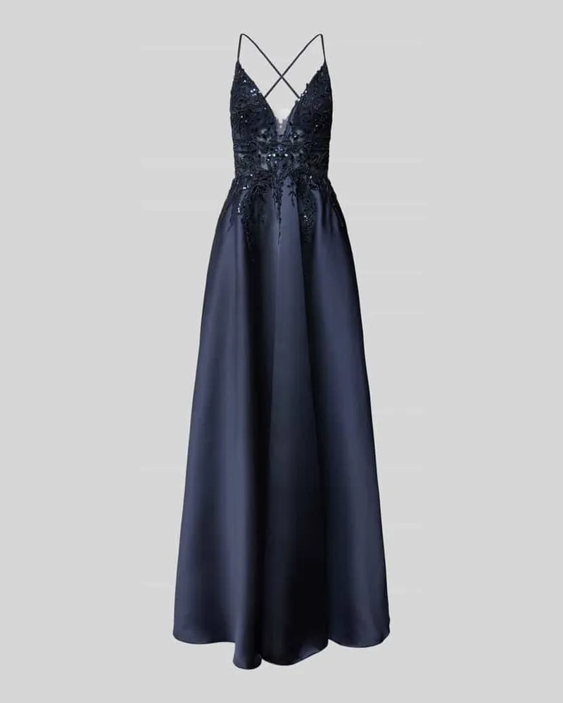 LUXUAR Abendkleid mit tiefem V-Ausschnitt Marine