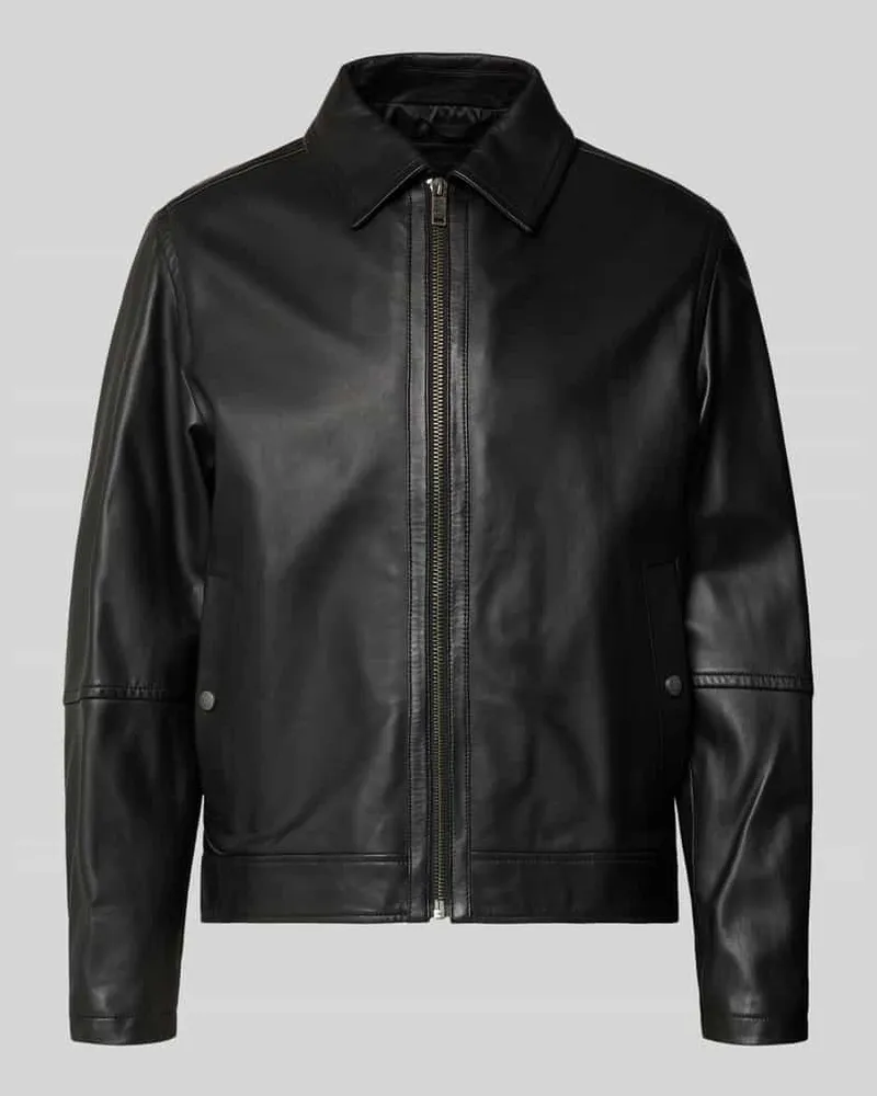 HUGO BOSS Regular Fit Lederjacke aus echtem Schafsleder Modell 'JOGEAR Black
