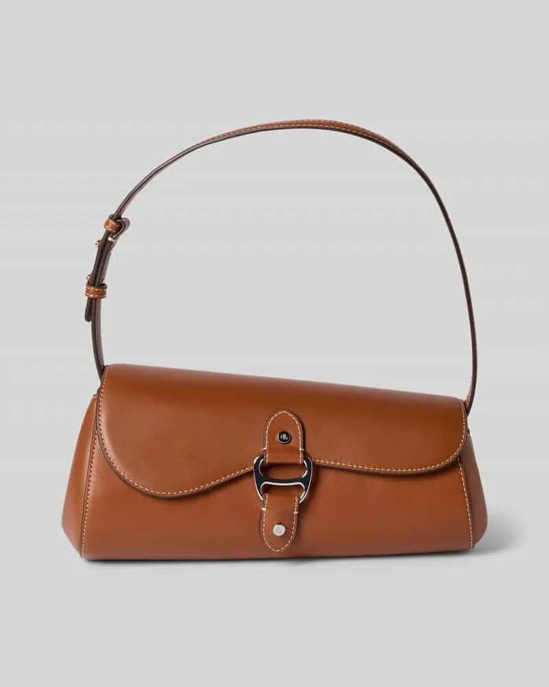 Ralph Lauren Handbag aus echtem Rindsleder mit Logo-Applikation Cognac