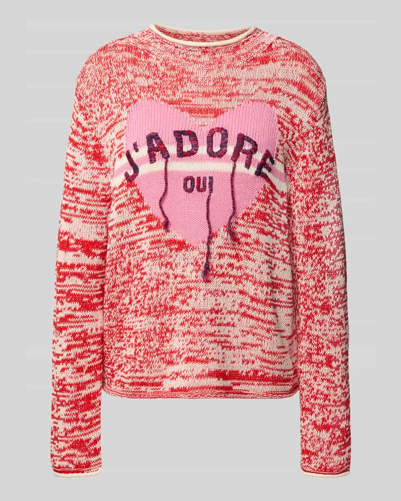 Oui  Strickpullover mit gerippten Abschlüssen Rot