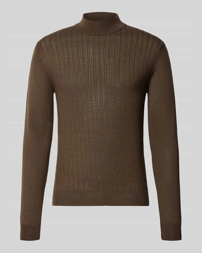 Manuel Ritz Pullover aus Wolle mit Strukturstrick Dunkelbraun