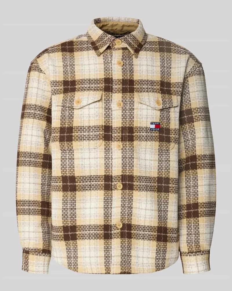 Tommy Hilfiger Oversized Fit Hemdjacke mit Allover-Muster Beige