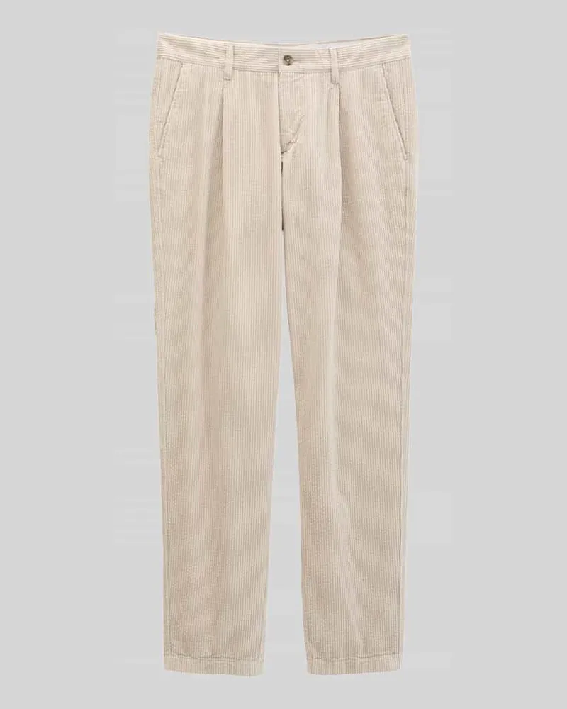 Marc O'Polo Tapered Fit Cordhose aus Baumwolle mit Bundfalten Beige
