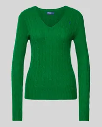 Ralph Lauren Strickpullover aus Wolle-Kaschmir-Mix mit Zopfmuster Dunkelgruen