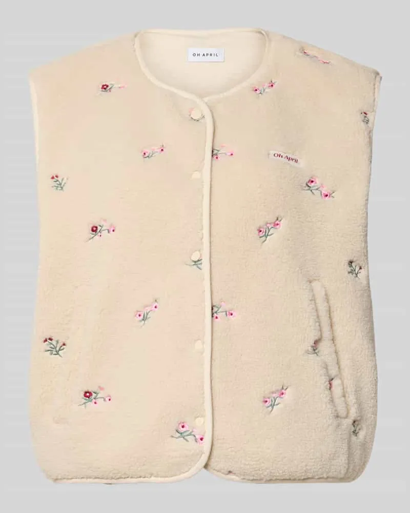 OH APRIL Weste mit floralem Allover-Stitching Modell 'Magnolia Offwhite