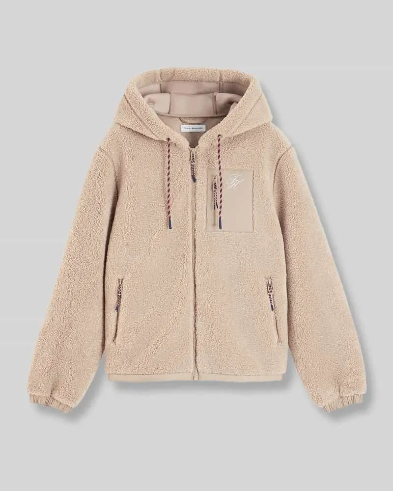 Tommy Hilfiger Regular Fit Teddy- / Webpelzjacke mit Logo-Stitching Beige