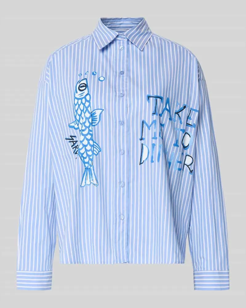 Milano Italy Regular Fit Hemdbluse mit Viskose-Anteil und Statement-Print Hellblau