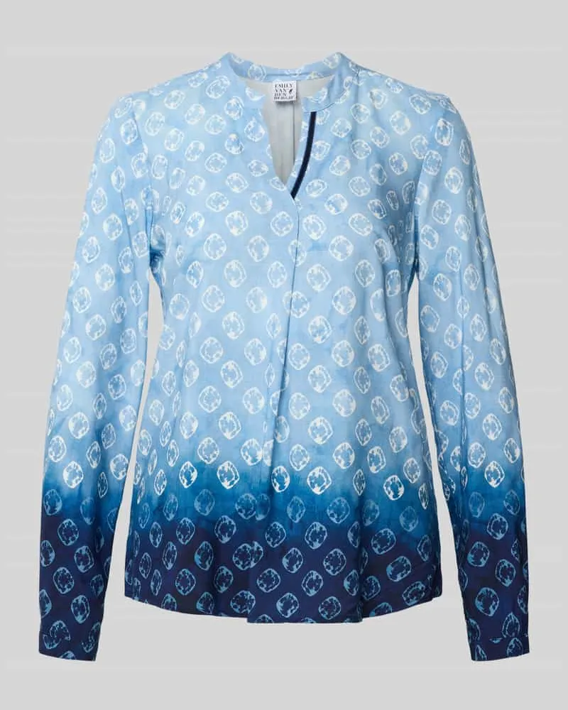 Emily van den Bergh Slim Fit Bluse mit Tunikakragen Hellblau