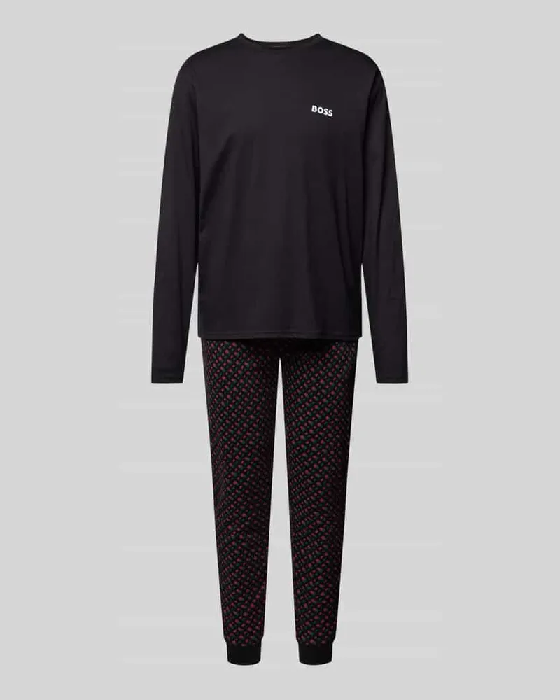 HUGO BOSS Relaxed Fit Pyjama mit Label-Print Rot