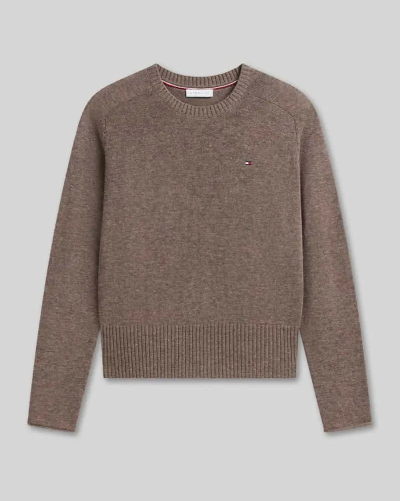 Tommy Hilfiger Slim Fit Pullover aus reiner Wolle Taupe