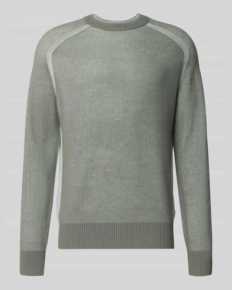 HUGO BOSS Regular Fit Strickpullover aus Schurwoll-Mix Modell 'AKAJER Oliv