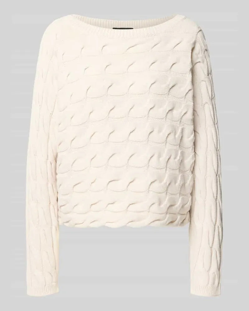 Oui  Relaxed Fit Strickpullover aus Baumwoll-Mix mit Zopfmuster Offwhite