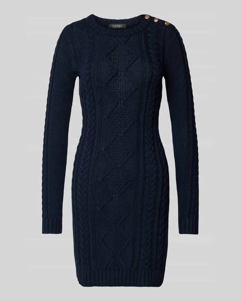 Ralph Lauren Knielanges Strickkleid mit Zopfmuster Modell 'SHADALLE Dunkelblau