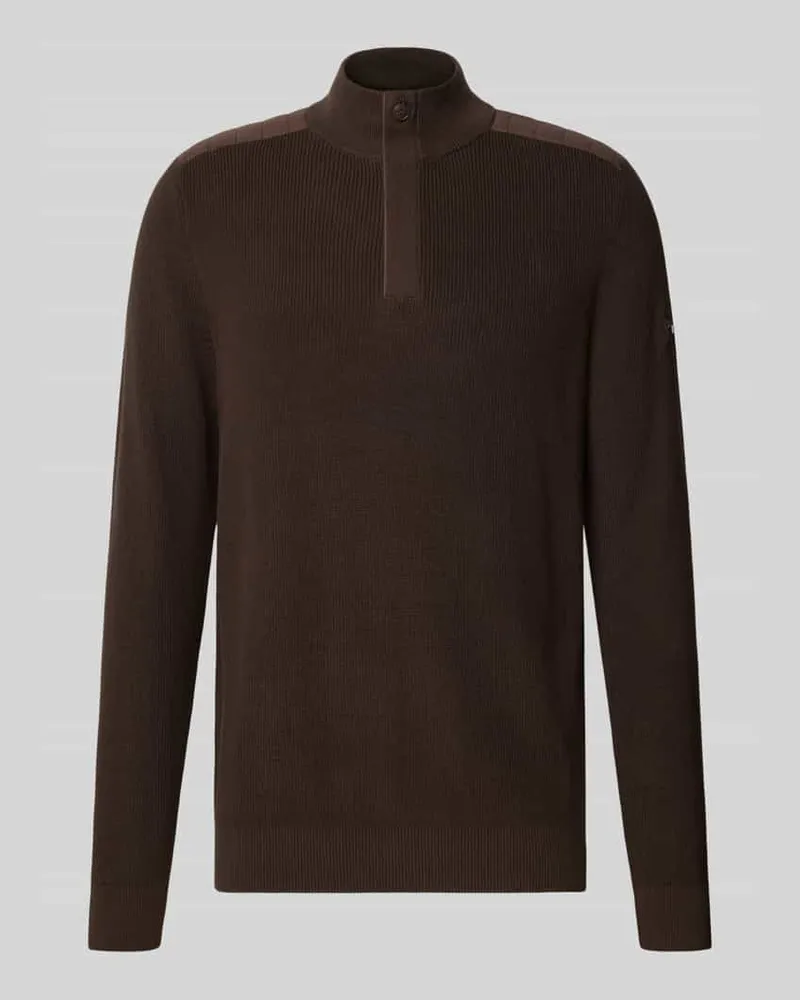 Bugatti Strickpullover mit gepolsterten Schultern Mittelbraun