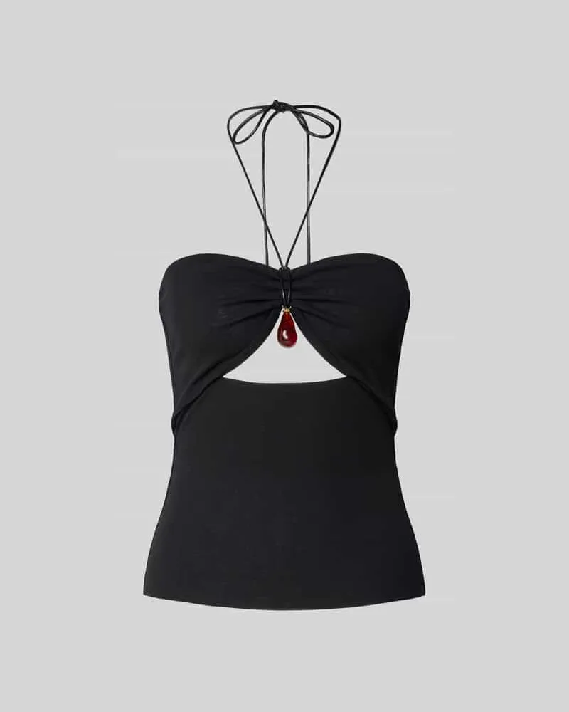 Nanushka Neckholder-Top mit Zierstein Black