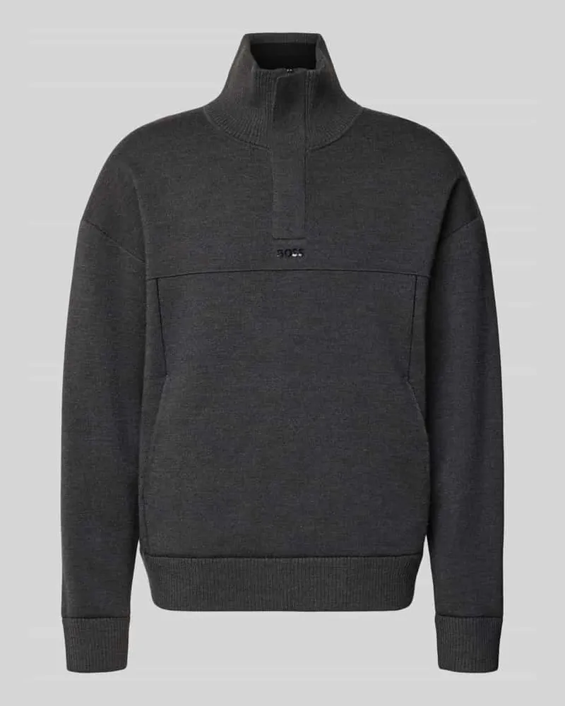 HUGO BOSS Pullover mit kurzer Knopfleiste Anthrazit