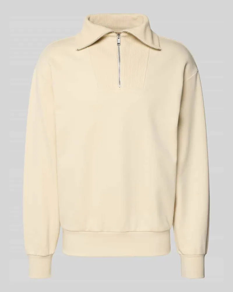 HUGO BOSS Regular Fit Troyer aus reiner Baumwolle Modell 'SIDNEY Offwhite