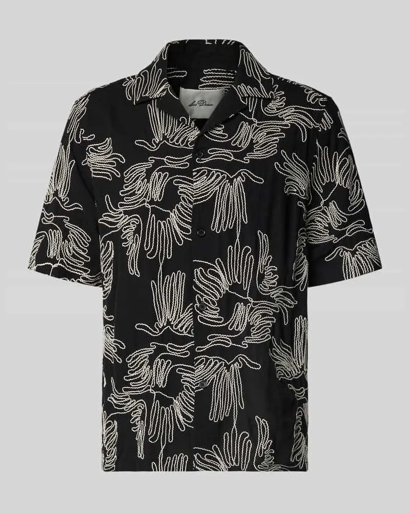 LES DEUX Freizeithemd mit floralem Allover-Stitching Modell 'Liam Black