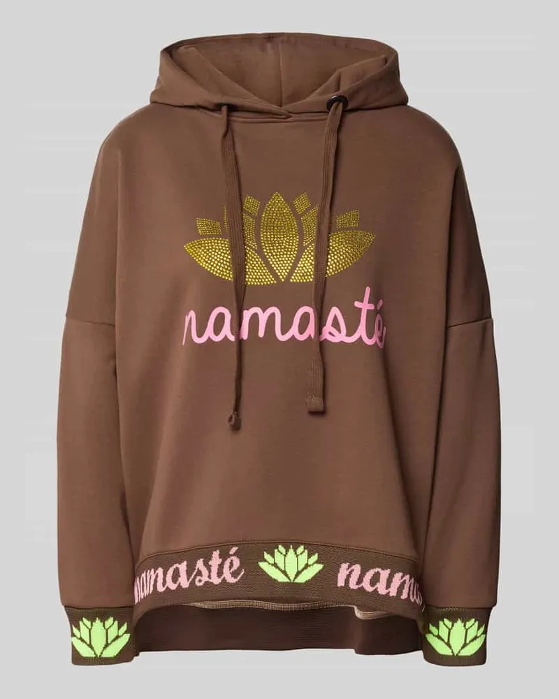 Miss Goodlife Hoodie mit Ziersteinbesatz und überschnittenen Schultern Schoko