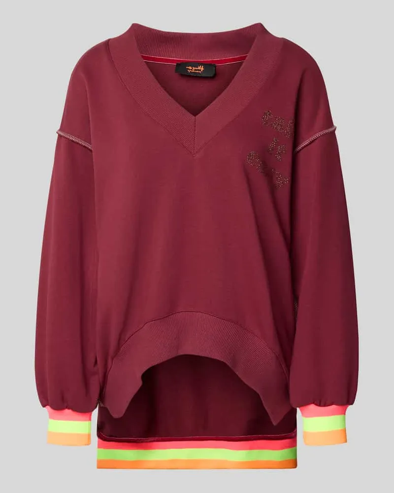 Miss Goodlife Relaxed Fit Sweatshirt mit V-Ausschnitt Modell 'Hey You Dunkelbraun