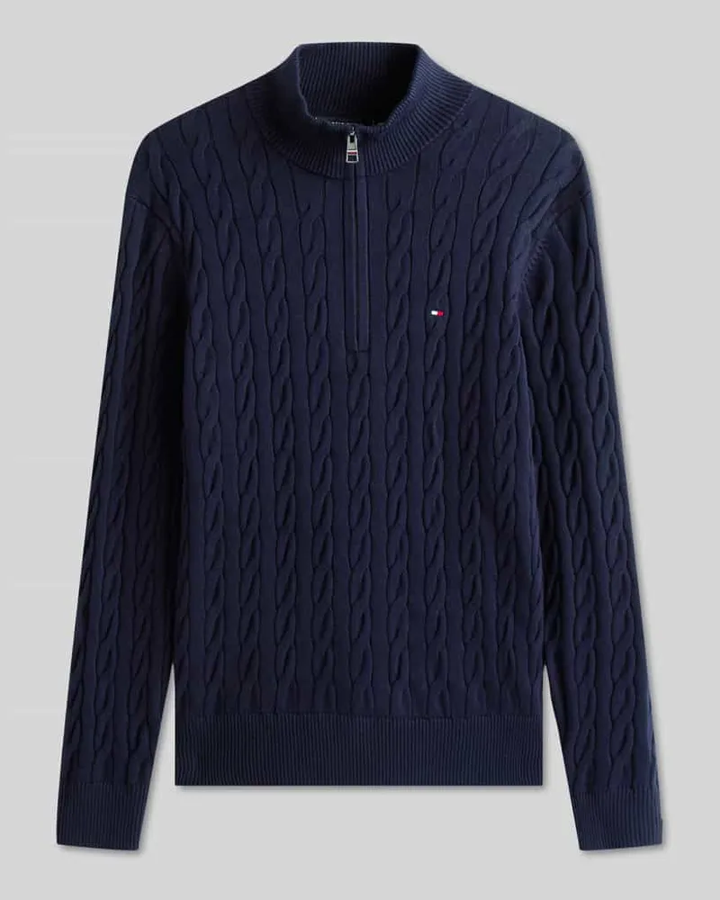Tommy Hilfiger Regular Fit Troyer aus reiner Baumwolle mit Logo-Stitching Marine