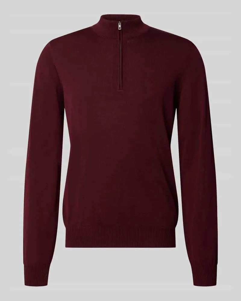 Maerz Regular Fit Sweatshirt aus reiner Schurwolle mit Troyer-Kragen Dunkelrot