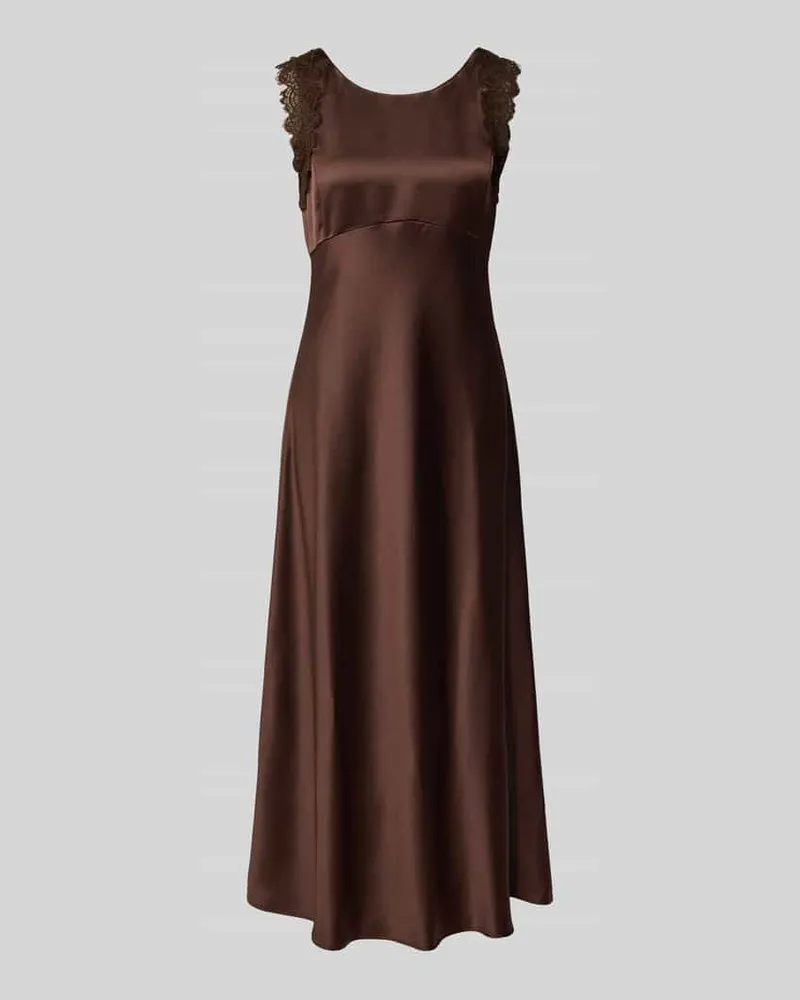 Luisa Cerano Midikleid aus Satin mit Spitzenbesatz Dunkelbraun