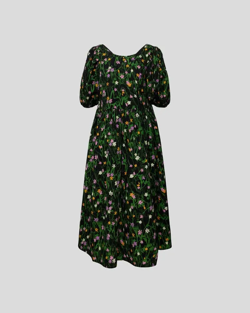 Stine Goya Knielanges Kleid mit Ballonärmeln Black