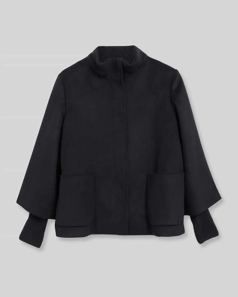 S.Oliver Webpelzjacke mit geripptem Stehkragen Black