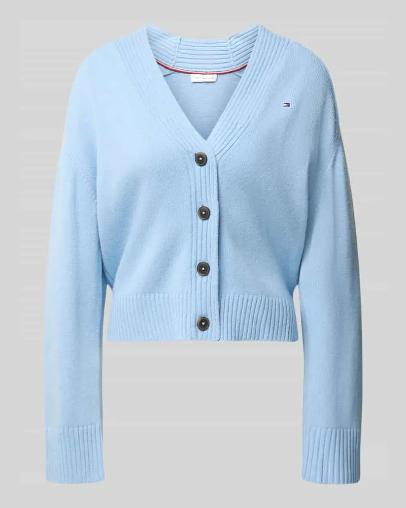 Tommy Hilfiger Cardigan aus Wolle mit Logo-Detail Hellblau