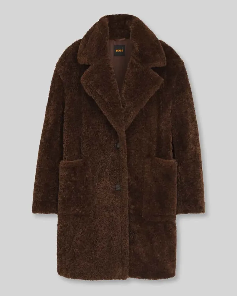 HUGO BOSS Teddymantel mit Reverskragen Modell 'C_Catedy Dunkelbraun