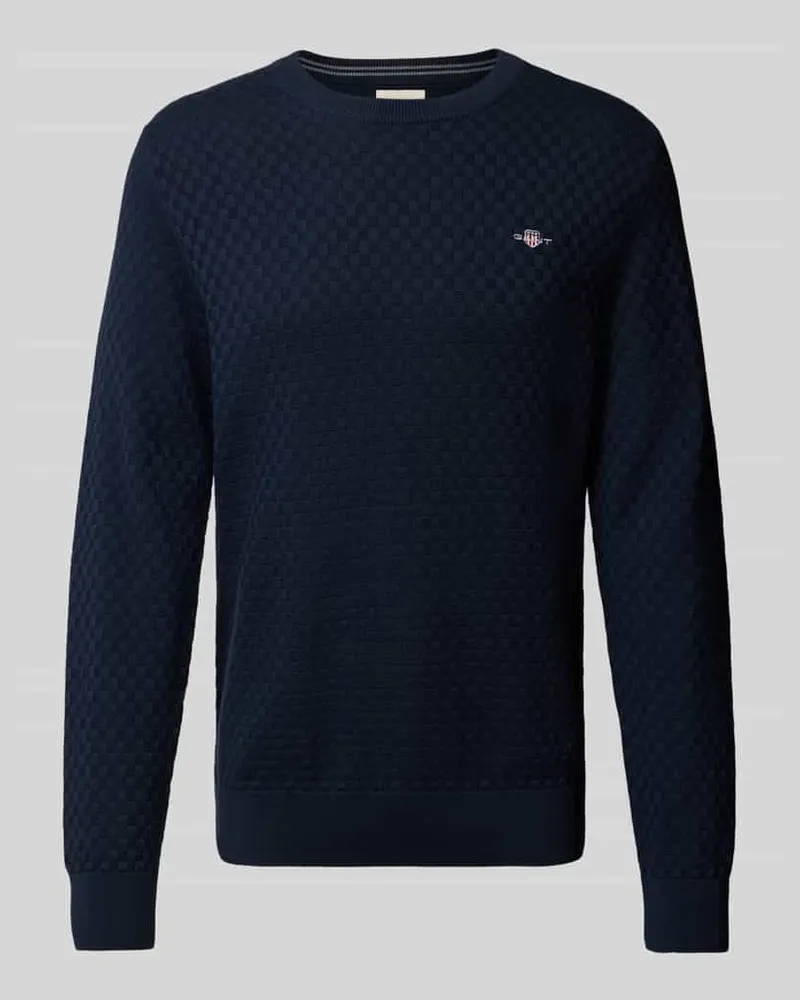 Gant Strickpullover mit Rundhalsausschnitt und Logo-Stitching Dunkelblau