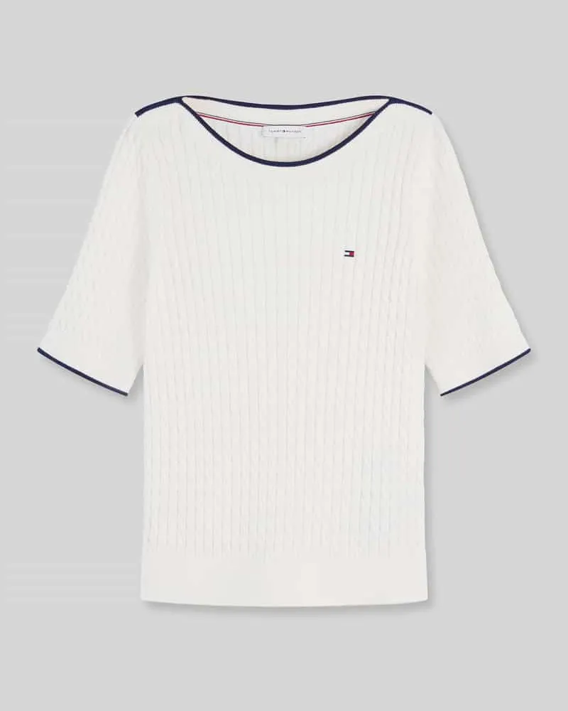 Tommy Hilfiger Regular Fit Pullover aus reiner Baumwolle mit kurzen Ärmeln Ecru