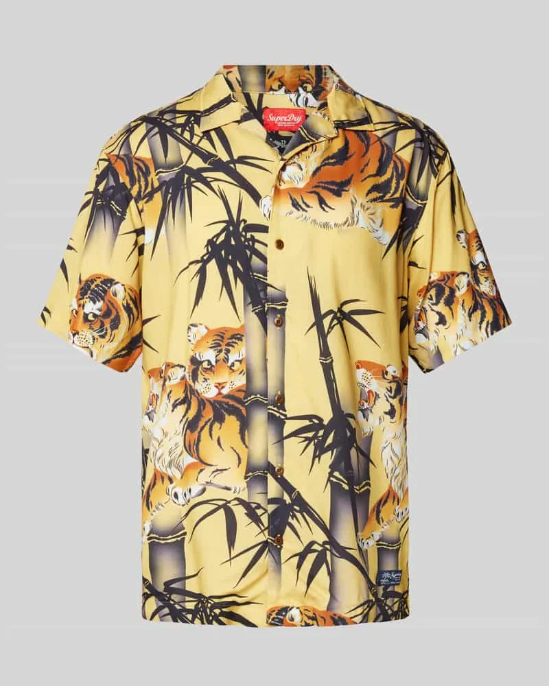 Superdry. Slim Fit Freizeithemd mit Allover-Print Modell 'HAWAIIAN Gelb