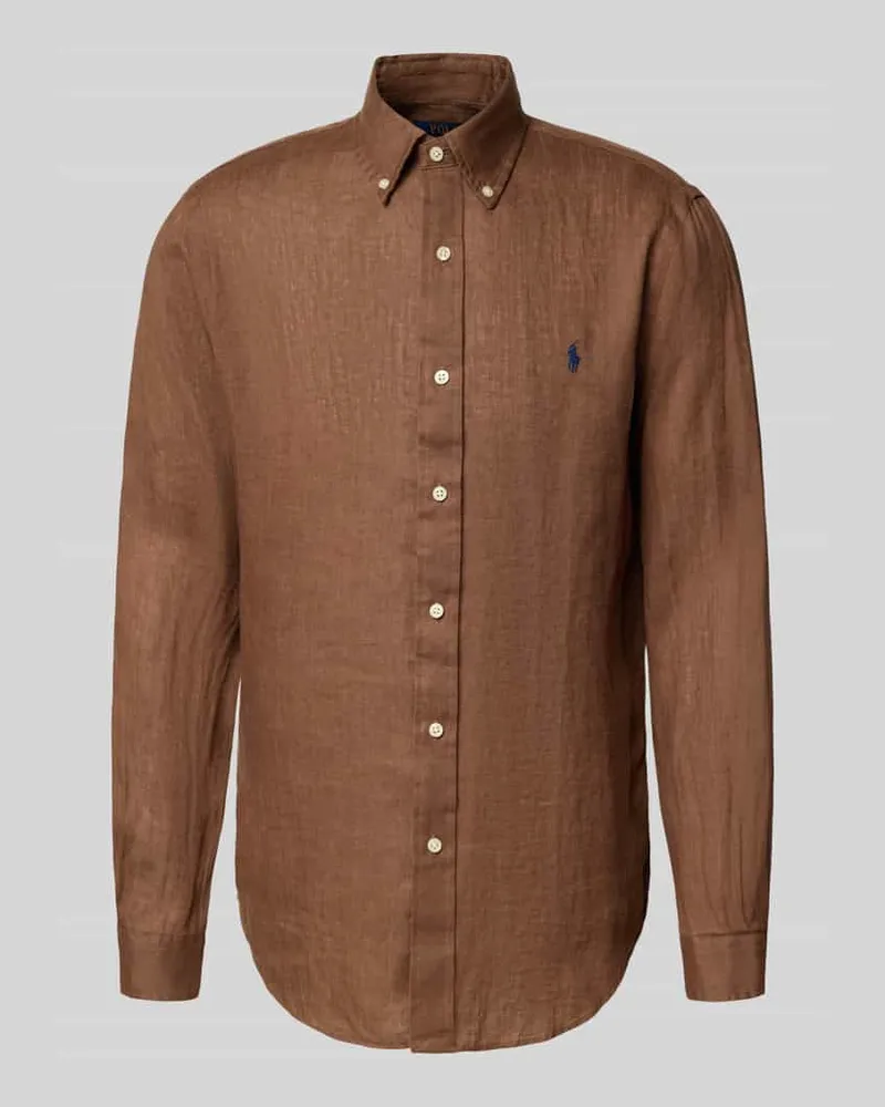 Ralph Lauren Regular Fit Leinenhemd mit Button-Down-Kragen Mittelbraun