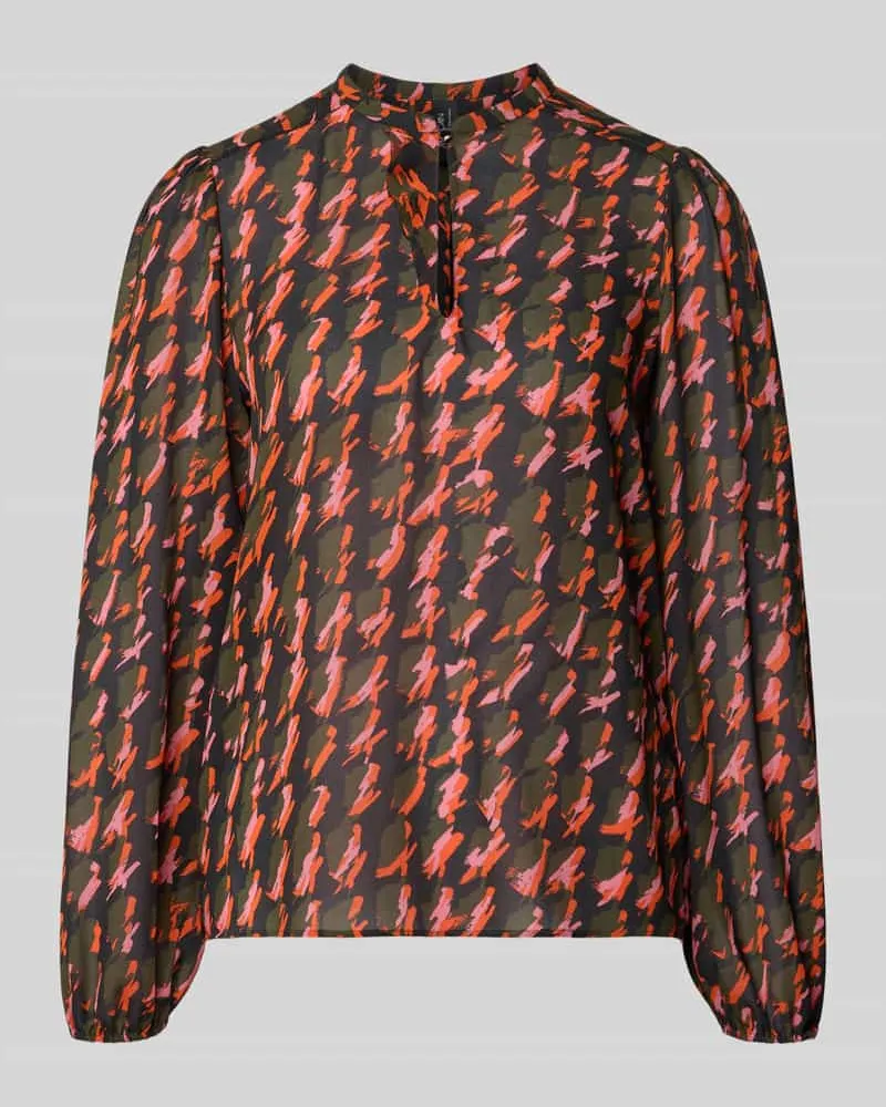 Marc Cain Regular Fit Bluse im Allover-Look mit Schlüsselloch-Ausschnitt Orange