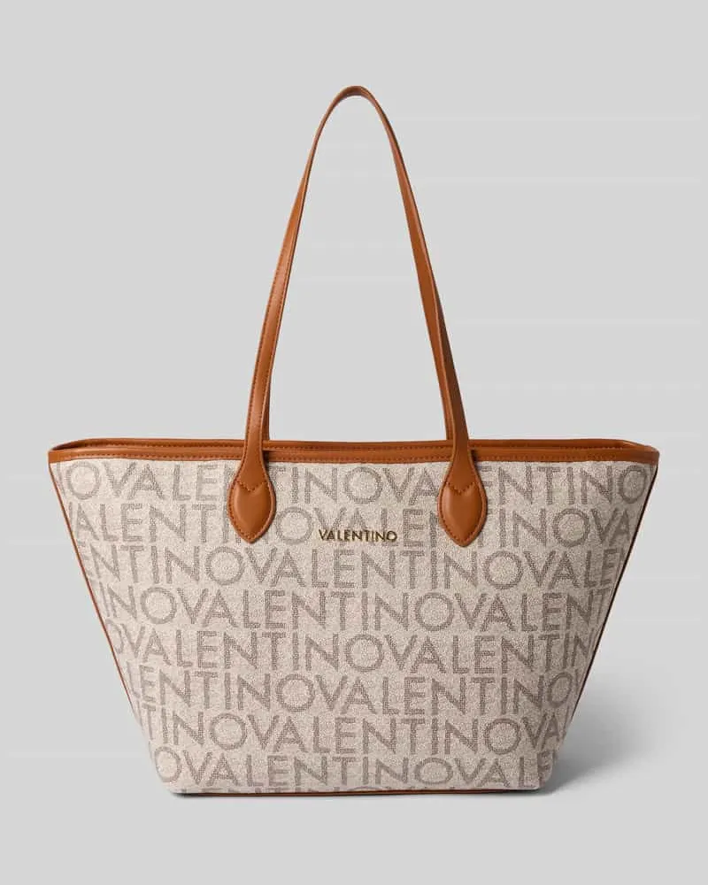 Valentino Bags Shopper mit Logo-Muster und Label-Applikation Cognac