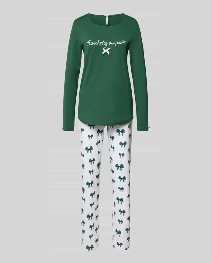 Louis & Louisa Relaxed Fit Pyjama mit Zierschleife Modell 'Kuschelig Gruen