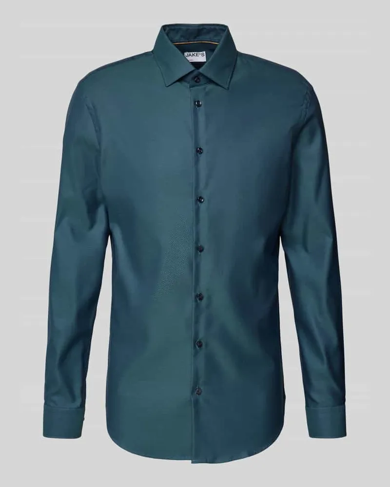 JAKE*S Slim Fit Business-Hemd mit Kentkragen Petrol