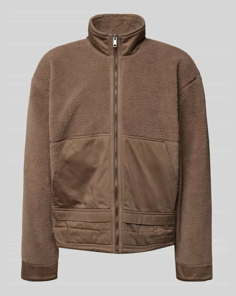 adidas Regular Fit Fleecejacke mit Stehkragen Dunkelbraun