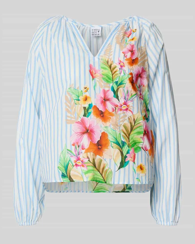 Emily van den Bergh Regular Fit Bluse im Allover-Look mit V-Ausschnitt Hellblau
