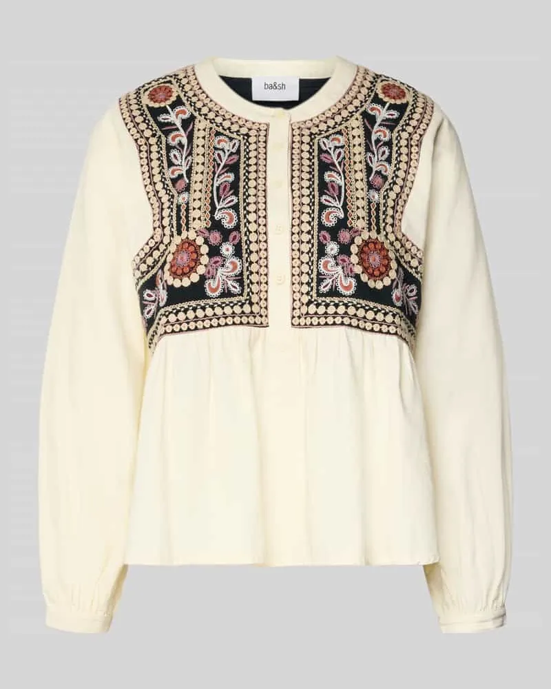 ba&sh Regular Fit Bluse mit floralem Stitching Modell 'Alec Ecru