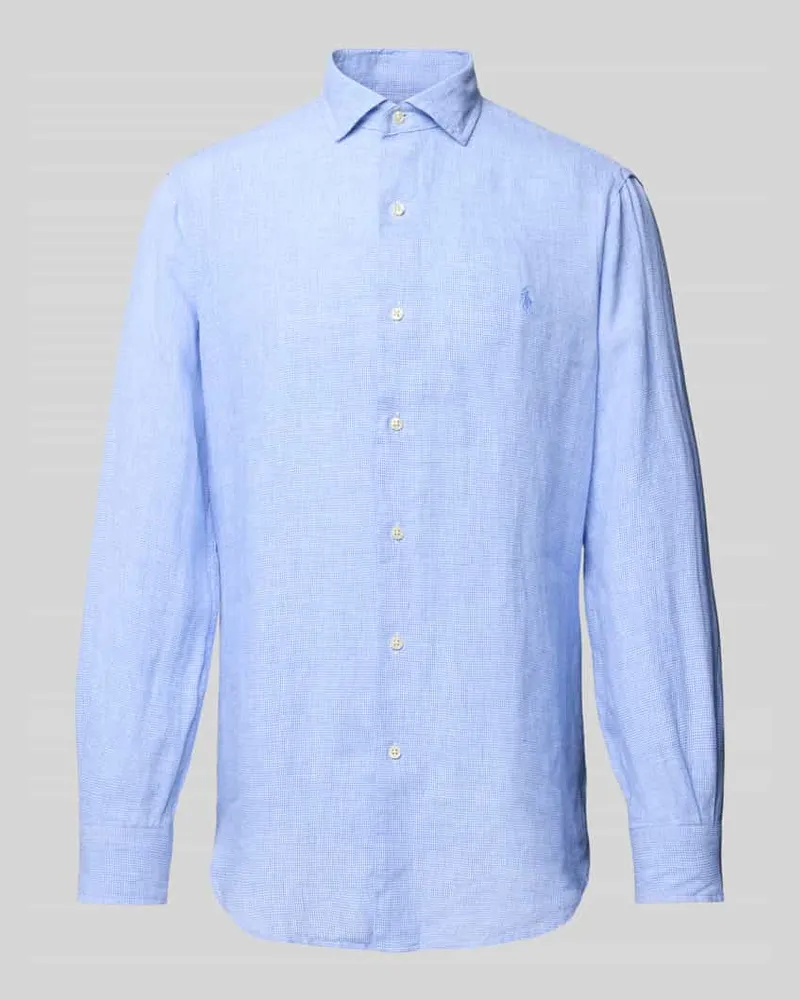Ralph Lauren Custom Fit Leinenhemd mit Haifischkragen Hellblau